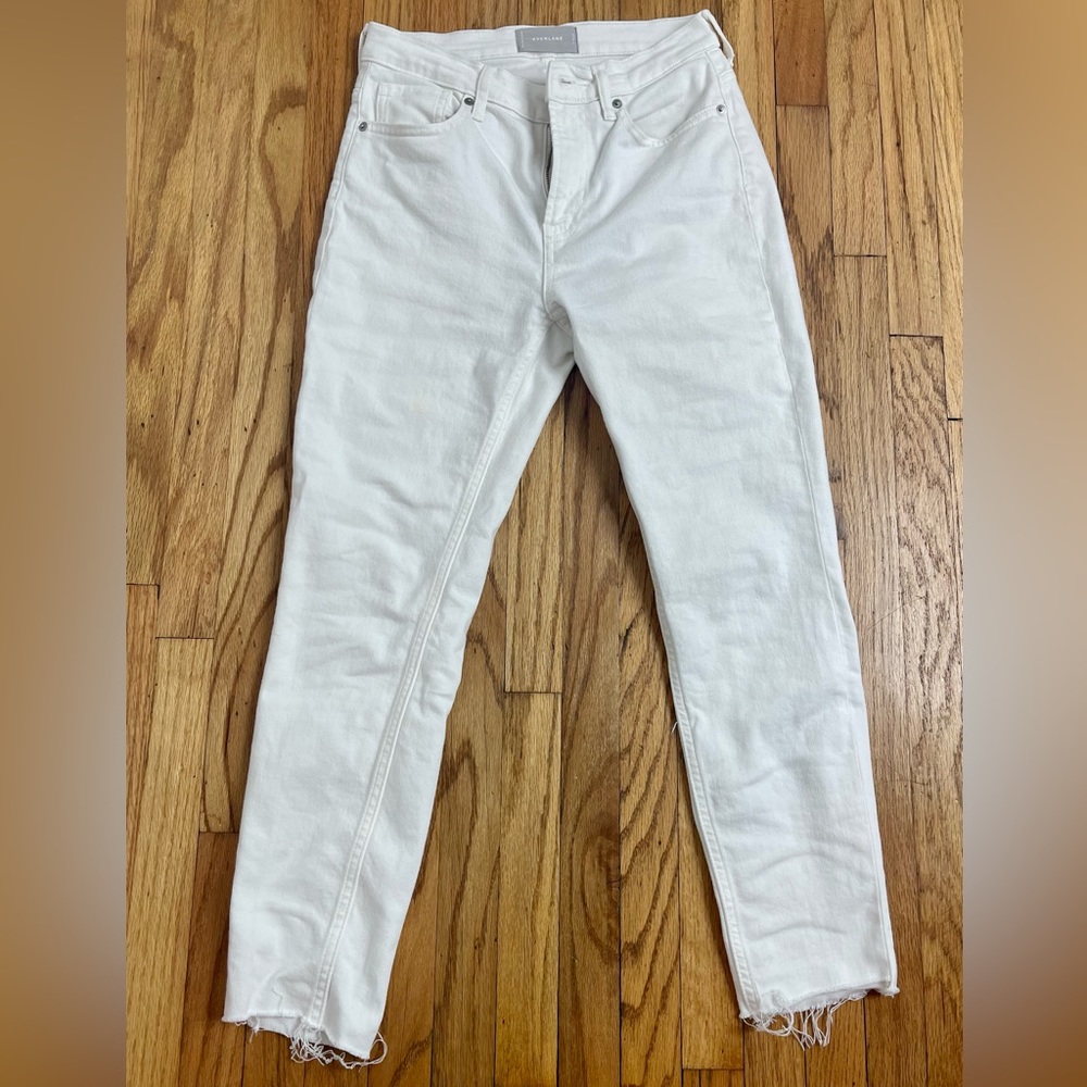 Everlane Womens Sz 27 Denim Jeans Skinny Raw Hem Zip Front White